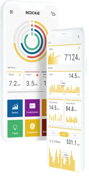 ROOCKiE HOME App mit Energiefluss-Darstellung, Solar- und Verbrauchswerten